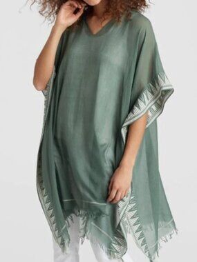 Eileen Fisher Green Sheer Coverup with embroidered Trim